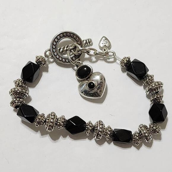 Brighton black and silver plated heart charm toggle bracelet - Picture 1 of 4
